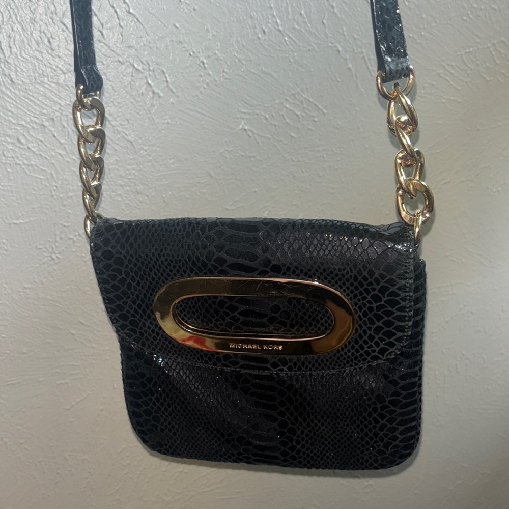 Michael Kors Black and Gold Crossbody Bag with Quilted Design